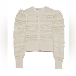 Zara Boho Lace Cream Textured Knit Sweater